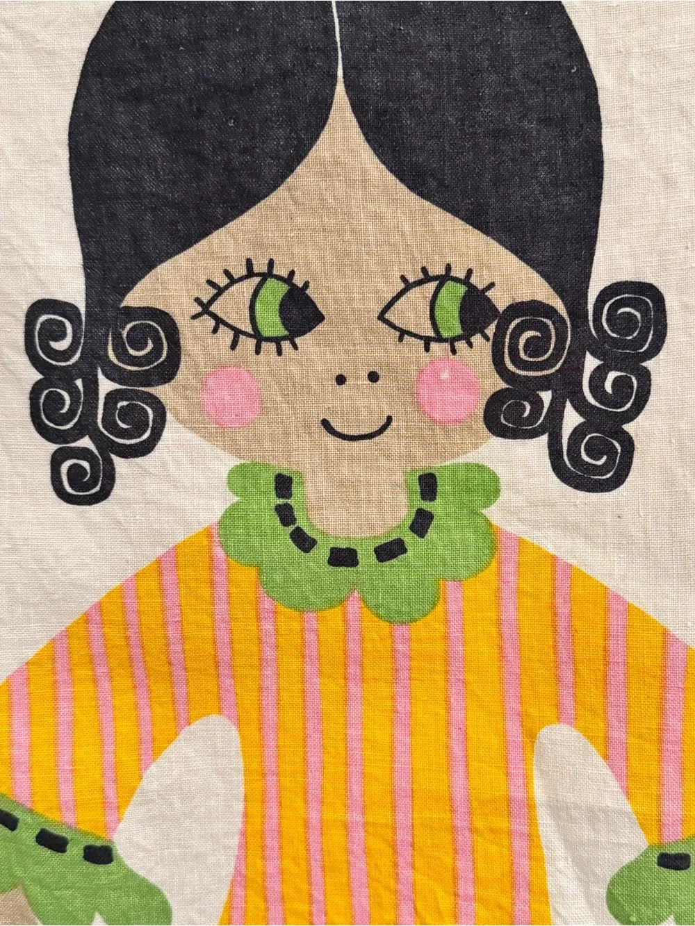Vintage 1970s KREIER Switzerland Signed Linen Mod Girl Wall Hanging/Tea Towel
